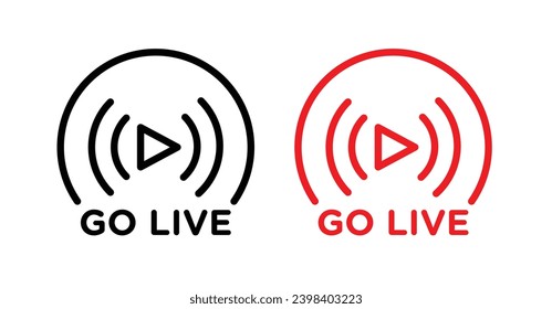 Go live vector icon. Go live live stream in black and white color.