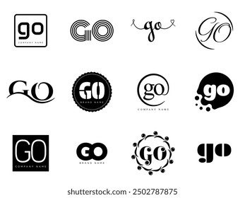 GO logo company template. Letter g and o logotype. Set different classic serif lettering and modern bold text with design elements. Initial font typography. Collection trendy business identity.