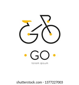 Go logo design template with bike. Isolated drawing for use as an icon, logo, identity, in web and application design, for printing on various media and more