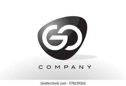 GO Logo. Letter Design Vector With Oval Shape And Black Colors.