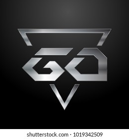 GO Logo, Metal Logo, Silver Logo, Monogram, Polygon