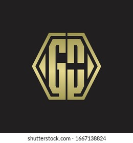 GO Logo monogram with hexagon line rounded design template with gold colors