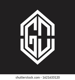GO Logo monogram with hexagon shape and outline slice style with black and white