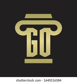 GO Logo monogram with pillar style design template with gold colors