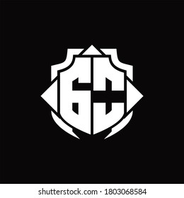 Monograma del logotipo GO con línea de protección y plantilla de diseño de 3 flechas sobre fondo negro