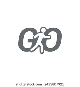 GO Logo Vektor Design, ein Symbol für eine laufende Person.