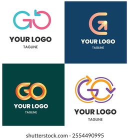 Go logo vector template design with arrow sign symbol. Letter G and o logo 