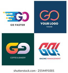 Go logo vector template design with arrow sign symbol. Letter G and o logo 