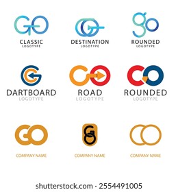 Go logo vector template design with arrow sign symbol. Letter G and o logo 