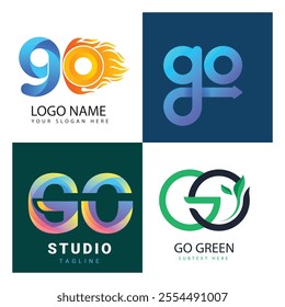 Go logo vector template design with arrow sign symbol. Letter G and o logo 