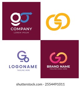 Go logo vector template design with arrow sign symbol. Letter G and o logo 