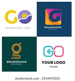 Go logo vector template design with arrow sign symbol. Letter G and o logo 