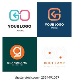 Go logo vector template design with arrow sign symbol. Letter G and o logo 