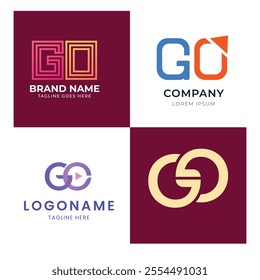 Go logo vector template design with arrow sign symbol. Letter G and o logo 