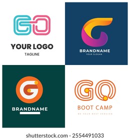 Go logo vector template design with arrow sign symbol. Letter G and o logo 