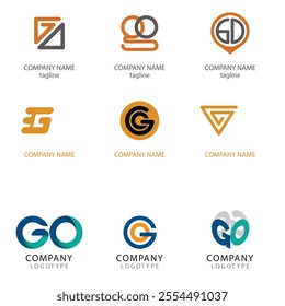 Go logo vector template design with arrow sign symbol. Letter G and o logo 