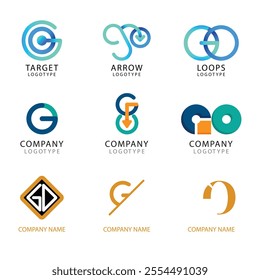 Go logo vector template design with arrow sign symbol. Letter G and o logo 