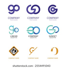 Go logo vector template design with arrow sign symbol. Letter G and o logo 