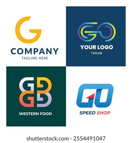 Go logo vector template design with arrow sign symbol. Letter G and o logo 