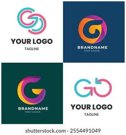 Go logo vector template design with arrow sign symbol. Letter G and o logo 