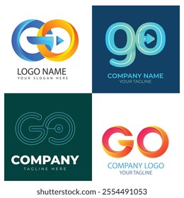 Go logo vector template design with arrow sign symbol. Letter G and o logo 