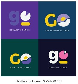 Go logo vector template design with arrow sign symbol. Letter G and o logo 