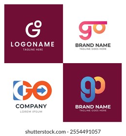 Go logo vector template design with arrow sign symbol. Letter G and o logo 