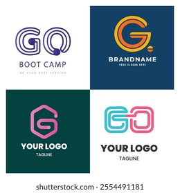 Go logo vector template design with arrow sign symbol. Letter G and o logo 