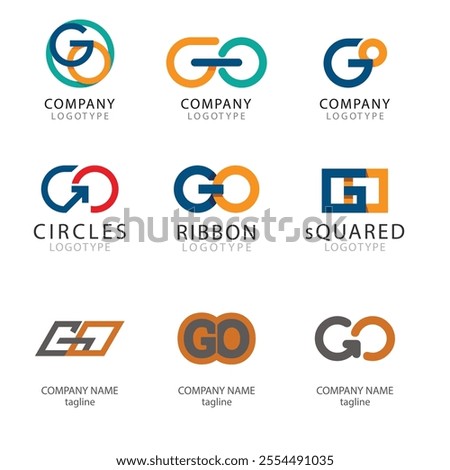 Go logo vector template design with arrow sign symbol. Letter G and o logo 