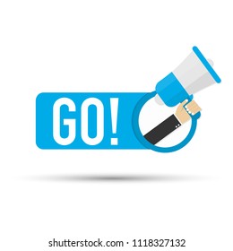 Go Megaphone Banner. Vector stock illustration.