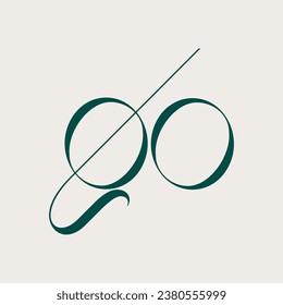 GO monogram logo signature icon. Elegant alphabet initials. Lowercase letter g, letter o. Luxury green lettering sign. Modern deco design, fashion, beauty spa, wedding style characters typography.