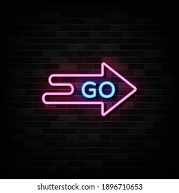 Go  Neon Signs Vector. Design Template Neon Style