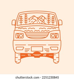 Go on an Adventure Driving a Classic Campervan Vehicle Monoline Design for Apparel