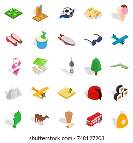 Go on a trip icons set. Isometric set of 25 go on a trip vector icons for web isolated on white background