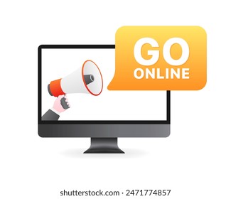 Go online icon. Megaphone icon. Message bubble icon. Flat style. Vector icon.
