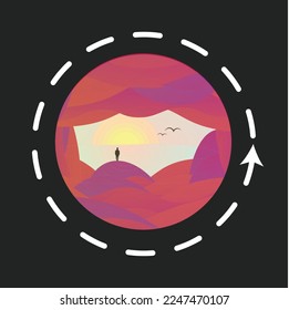 go out of the cave of 
illusion to  freedom place, fit for travel, holiday icon or symbols