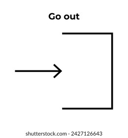 Go out or exit arrow vector icon. The arrow comes out of the door. Entrance sign. User logout symbol. Isolated for app, web, ads, dev, banner, button, interface, ui, ux, gui. Vector EPS 10