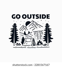 Go outside camping on nature design for t shirt, sticker, background and other