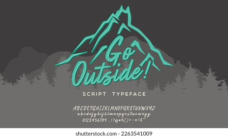 Go Outside! Hand made script font. Vacation summer time. Waikiki beach. Vector illustration. Retro typeface and logo. Summer style.