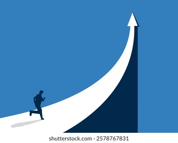 Go to the path of success, Businessman running on the path of the growth arrow