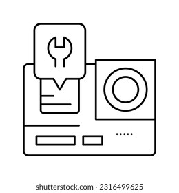 vaya pro cámara reparadora de la línea de icono vector. ir a la señal de reparación de la cámara. símbolo de contorno aislado ilustración negra