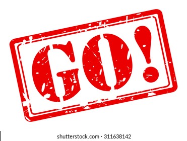 GO red stamp text on white
