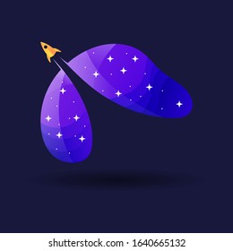 go rocket to the galaxy logo design with stars