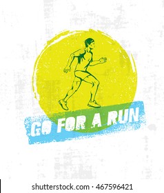 Go For A Run. Sport Motivation Vector Design Element On Grunge Brush Background. Running Man Illustration