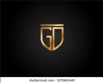 GO shield shape Letter Design in gold color