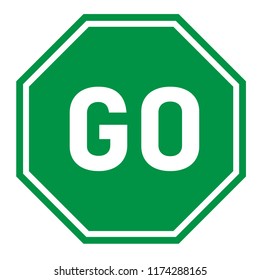 go sign on white background. flat style. green go sign for your web site design, logo, app, UI. go traffic symbol. hexagonal green go sign. 