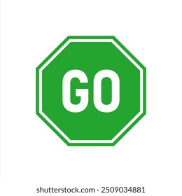 Go-Schild auf weißem Hintergrund. flacher Stil. grünes Go-Zeichen für Ihr Website-Design, Logo, App, UI. go Verkehrssymbol. sechseckiges grünes Vorzeichen. Vektor 10 eps.