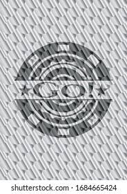 Go! silver color badge or emblem. Scales pattern. Vector Illustration. Detailed.