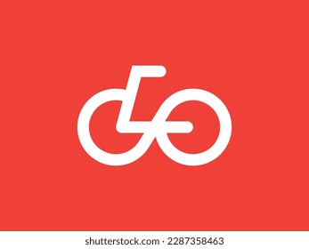 GO Simple Bicycle Line Editable Vector | O G C Letter Bike Logo Template | Front View | Hidden Concept Silhouette Illustration Icon Red White Cycle Sign Wheel