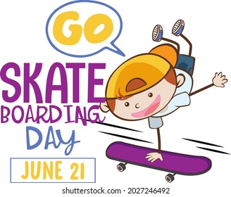 Go Skateboarding Day banner with a boy skater cartoon character illustration